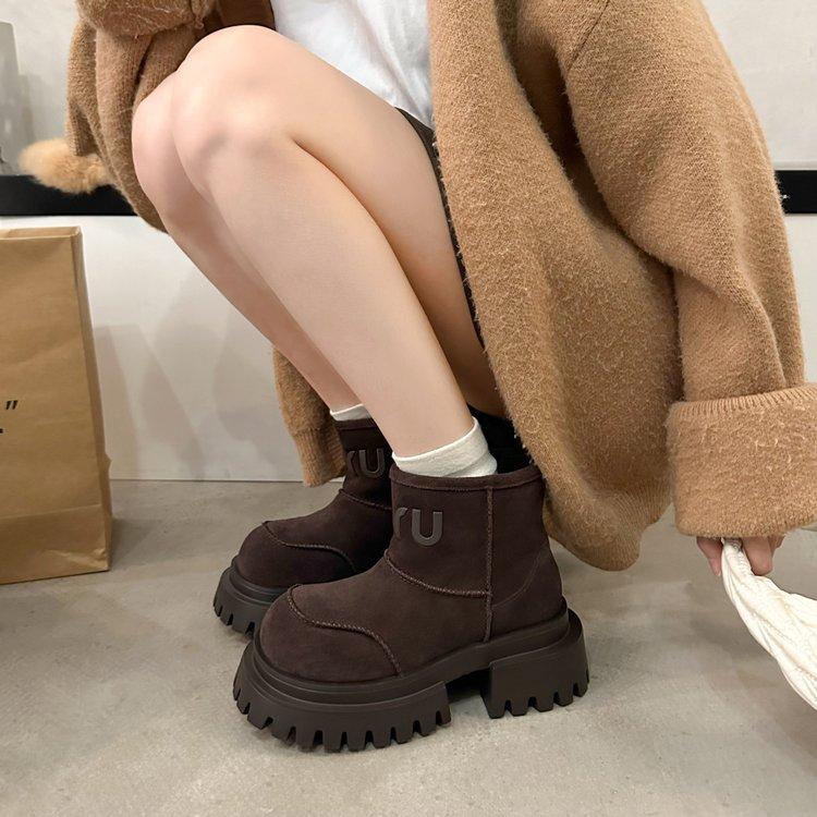 2025 Winter New Short Boots Platform Martin Boots Women's Boots Sleeve Versatile Fashion Cotton Shoes Velvet Thin Boots Tide