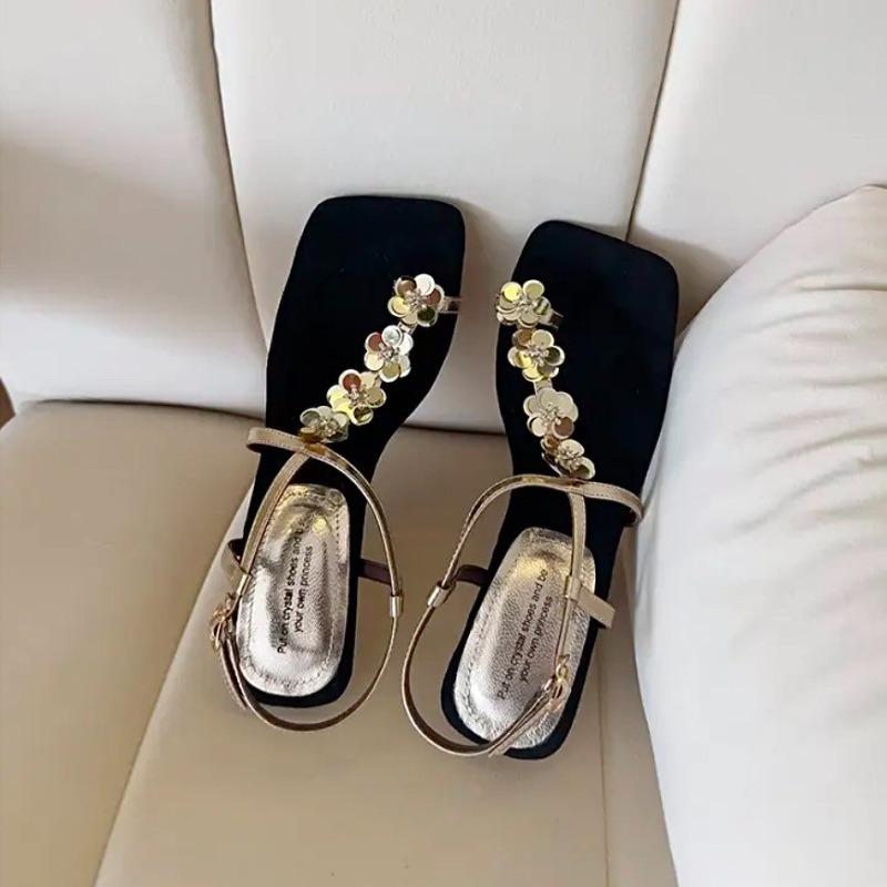Fashion French Transparent Strap Flip-flops Fairy Shoes for Outerwear, 2025 New Summer Rhinestone High-end Flat Sandals