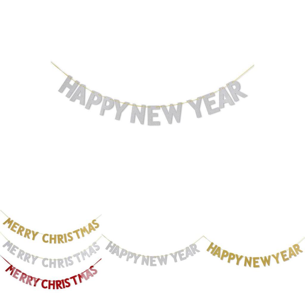 Reusable Merry Christmas Happy New Year Banner For Party Home Decoration