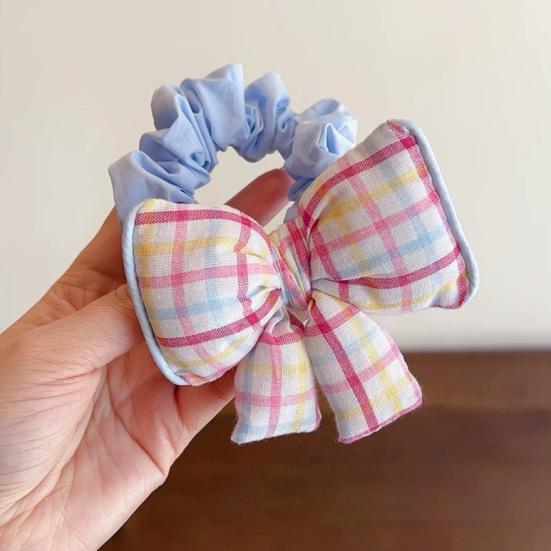 Hair Tie Dot Plaid Print Handcrafted Bow Flower Design Hair Rope Soft Fabric High Elasticity Pastoral Style Hair Band Hair Accessory