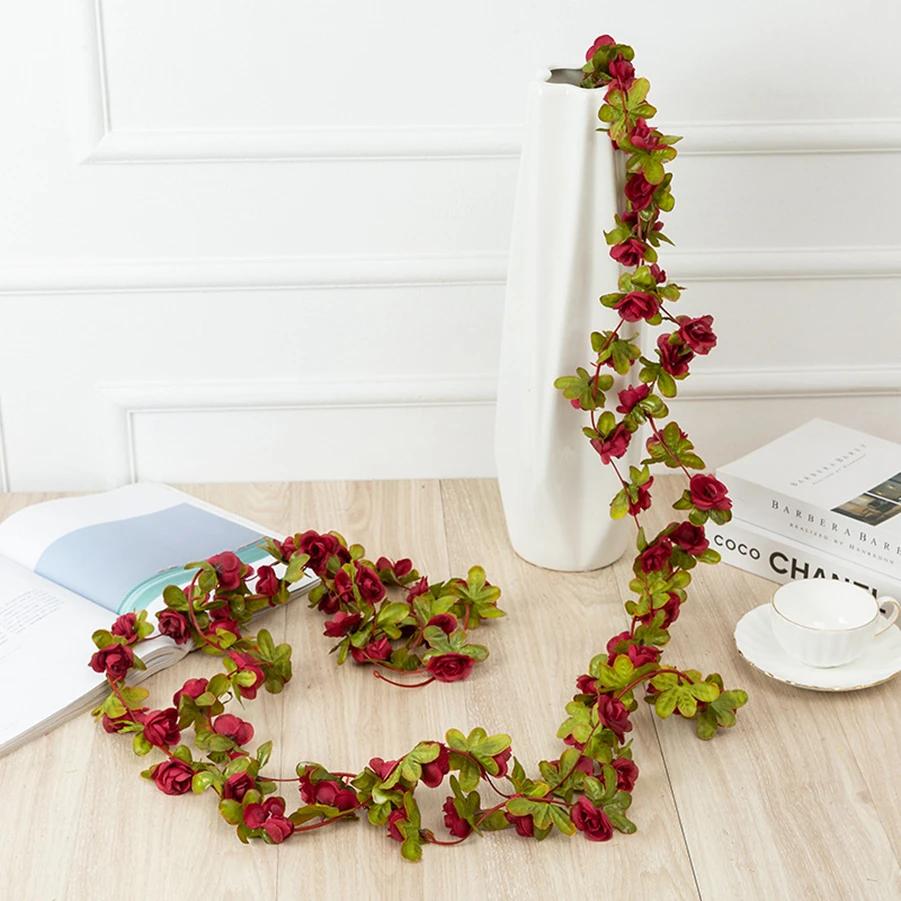 250CM Artificial Rose Flowers Wedding Home Room Decoration Spring Autumn Garden Arch Christmas Rattan DIY Gift Fake Plants Vine