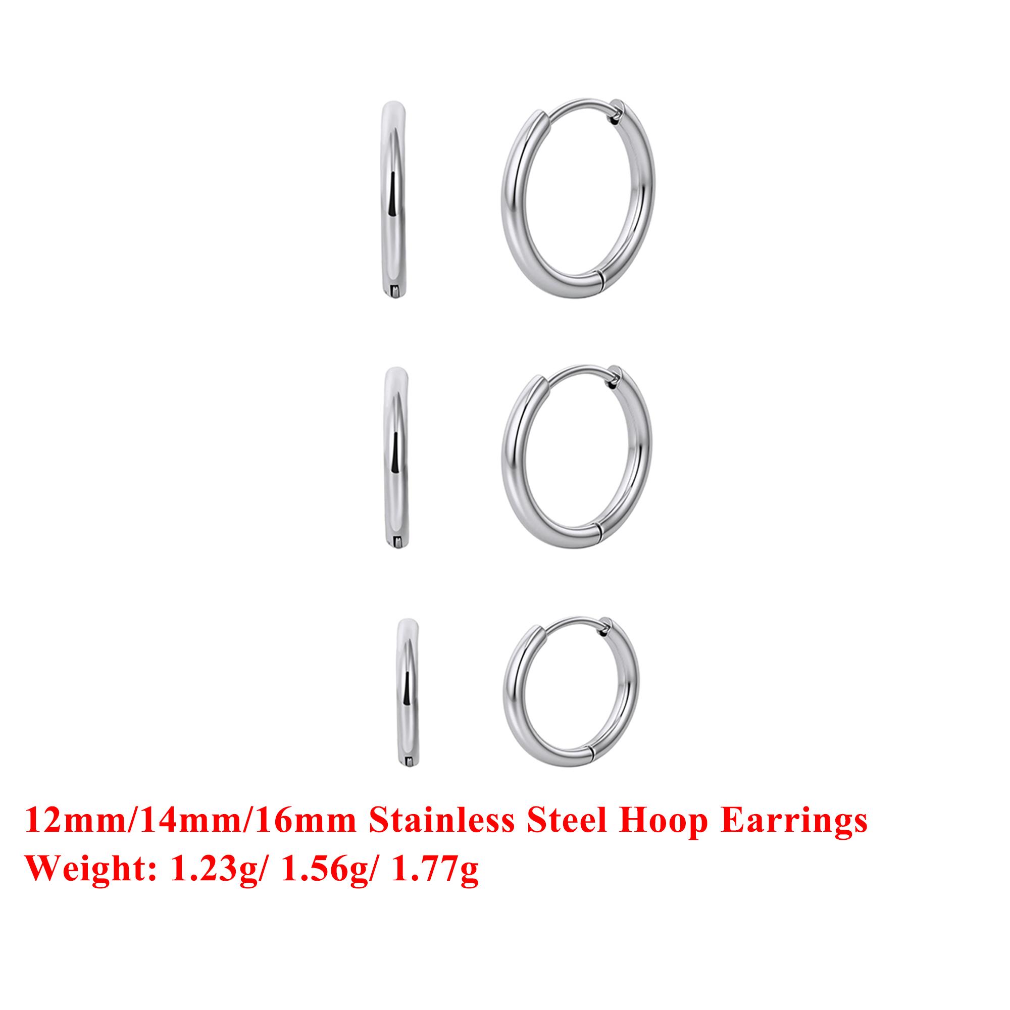 

Effie Queen Stainless Steel 18k Gold 12mm/14mm/16mm Hoop Earrings Simple Jewelry for Women, Men Banquet Party Birthday STKE23 срібний