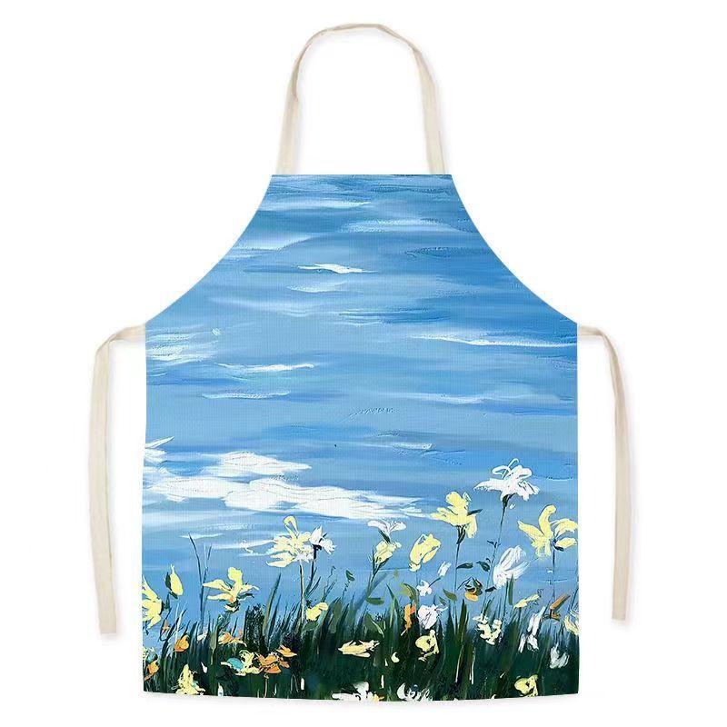 Oil Painting Landscape Sleeveless Linen Adult Children'S Apron Kitchen Hotel Essential Studio Baking Room Pottery Dress