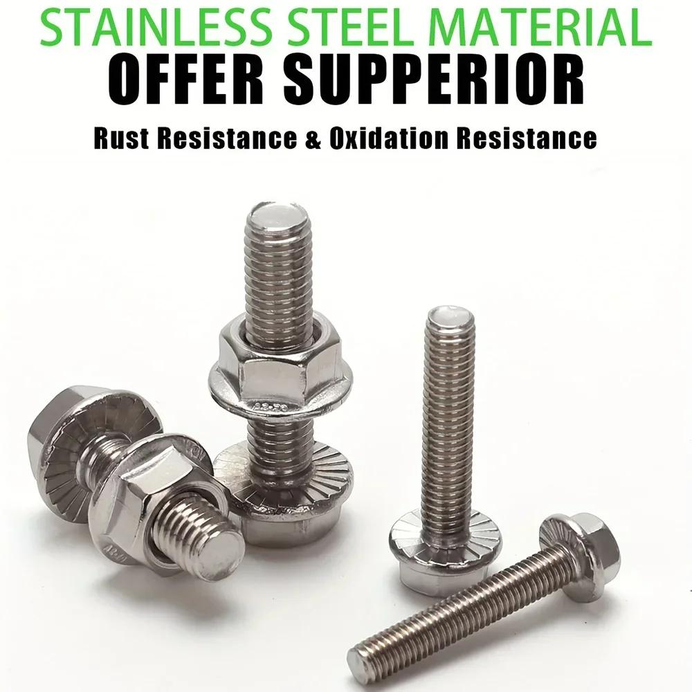 104 Pcs 304 Stainless Steel Hexagonal Flange Bolt and Nut Set, Sizes M5/M6/M8, Lengths: 10mm,12mm,16mm,20mm,25mm,30mm,35mm