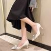 Fashion Shiny Big Crystal Pumps Women Fashion Bowknot Thin Heel Party Shoes Woman Pointed Toe Slip-On Rhinestone High Heels Shoes