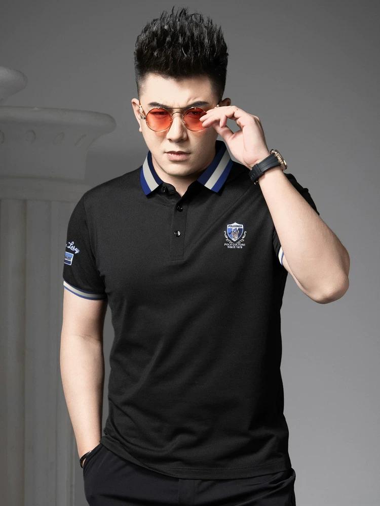 

European Summer Short-Sleeved Polo Shirt for Men 2025 New Trendy Embroidered Lapel T-Shirt Men s Casual Top XL тёмно-синий