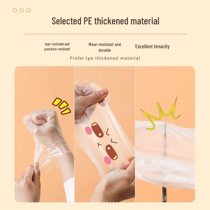 Rękawice jednorazowe PE do kontaktu z żywnością: Pogrubiony, Odporny na zużycie, Przezroczysty - Idealny do kuchni i prac domowych.