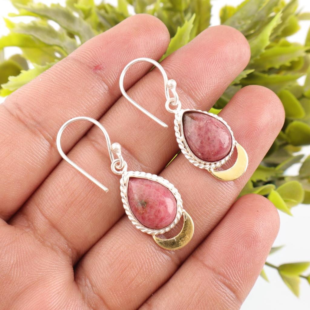 Natural Black Rhodonite Gemstone 925 Solid Silver Jewelry Handmade Earrings 1.5" EE-162-19