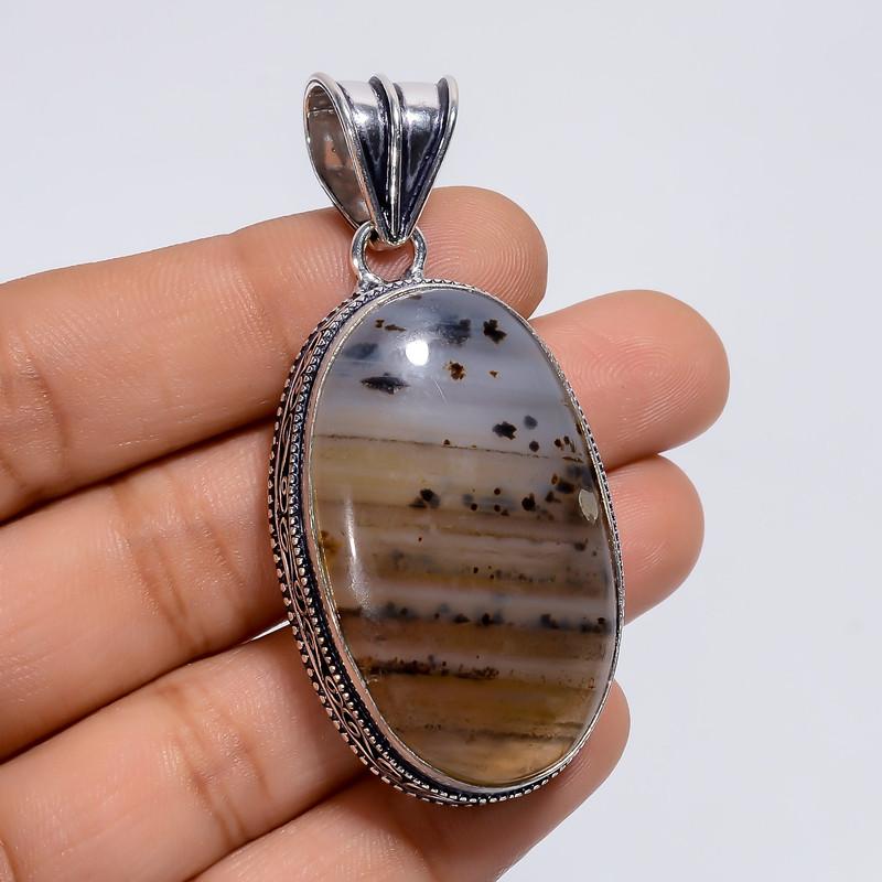 

Splendid Top Grade Qualite 100% Natural Montana Agate Oval Shape Vintage Style Handmade Jewelry 925 Steling Silver Pendant 2.3 WSJ-4874 2.3
