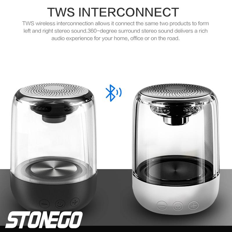 Wireless Bluetooth 5.0 Speakers Transparent Design Breathing LED Light TWS Bluetooth Speaker TF Card AUX Audio Input