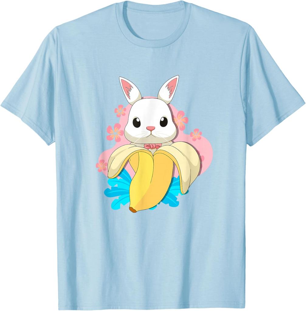 Bunny Banana Fruit Pun Easter Rabbit Lover Cute Graphic Tee Casual Crewneck T-Shirt