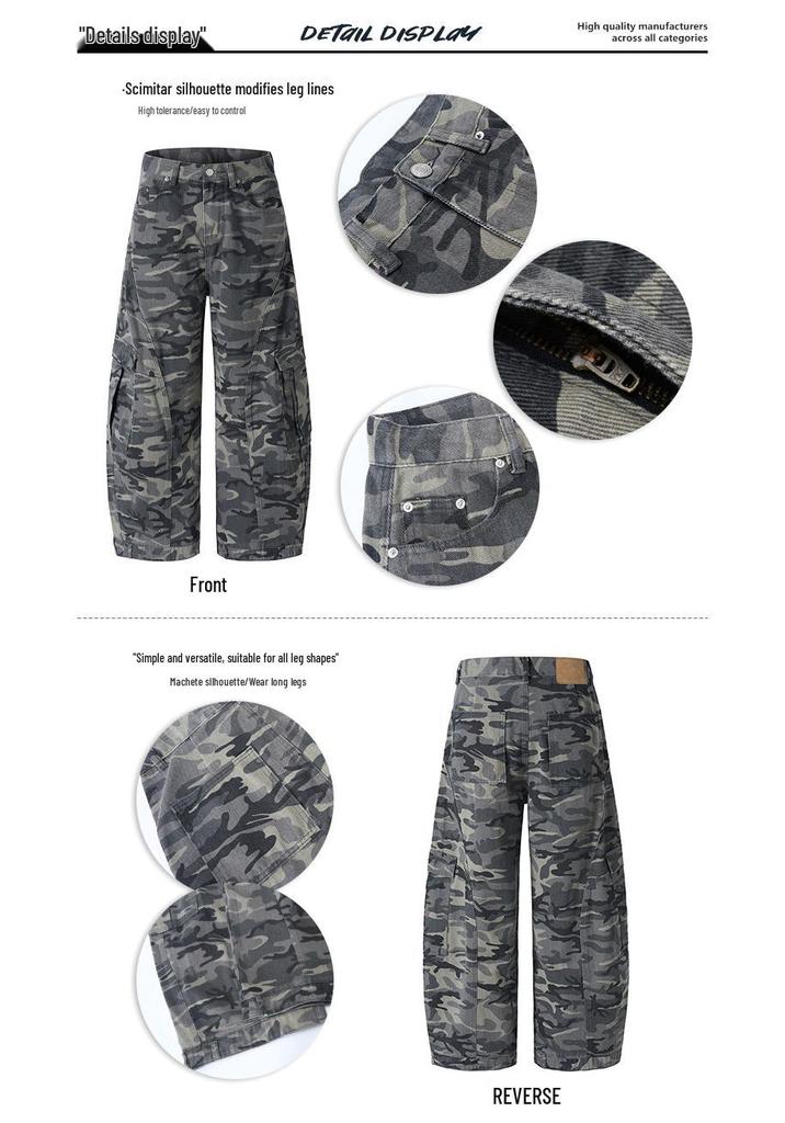 Calças Cargo Largas Camufladas Retro Americanas LKTM Unissex com Design Amplo de Usar ao Avesso