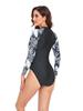 Long Sleeve Printed Bodycon Zipper Slimming Triangle Swimsuit
