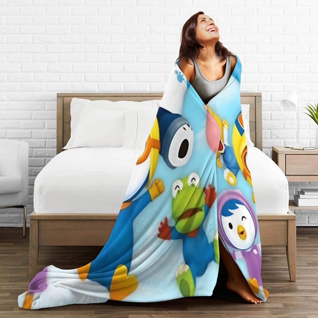 Warm Soft BlanketStudents Airplane Travel Pororos the Little Penguins   Bedding Throws Flannel Bedspread Living Room Sofa Cover
