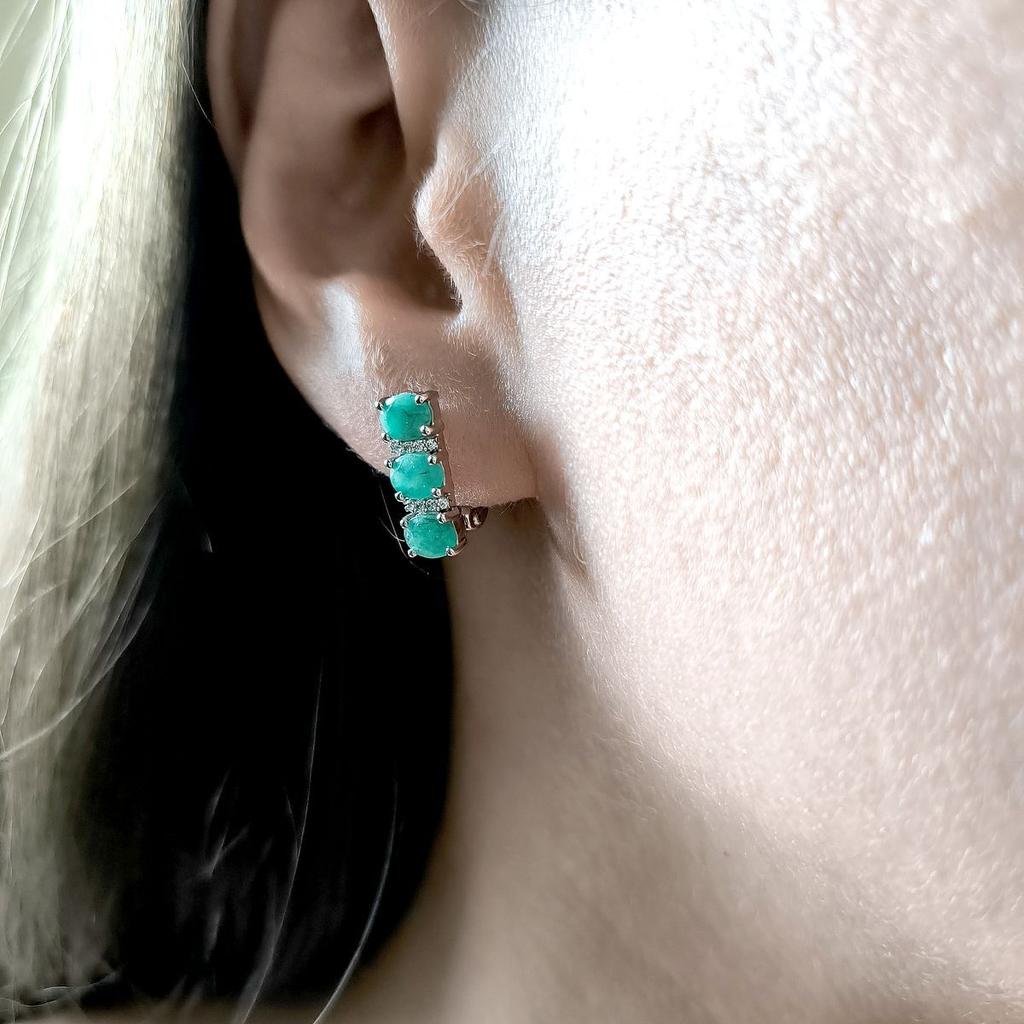 Silver Earrings with Natural Emerald 2.106ct, Cubic Zirconia (2162230)