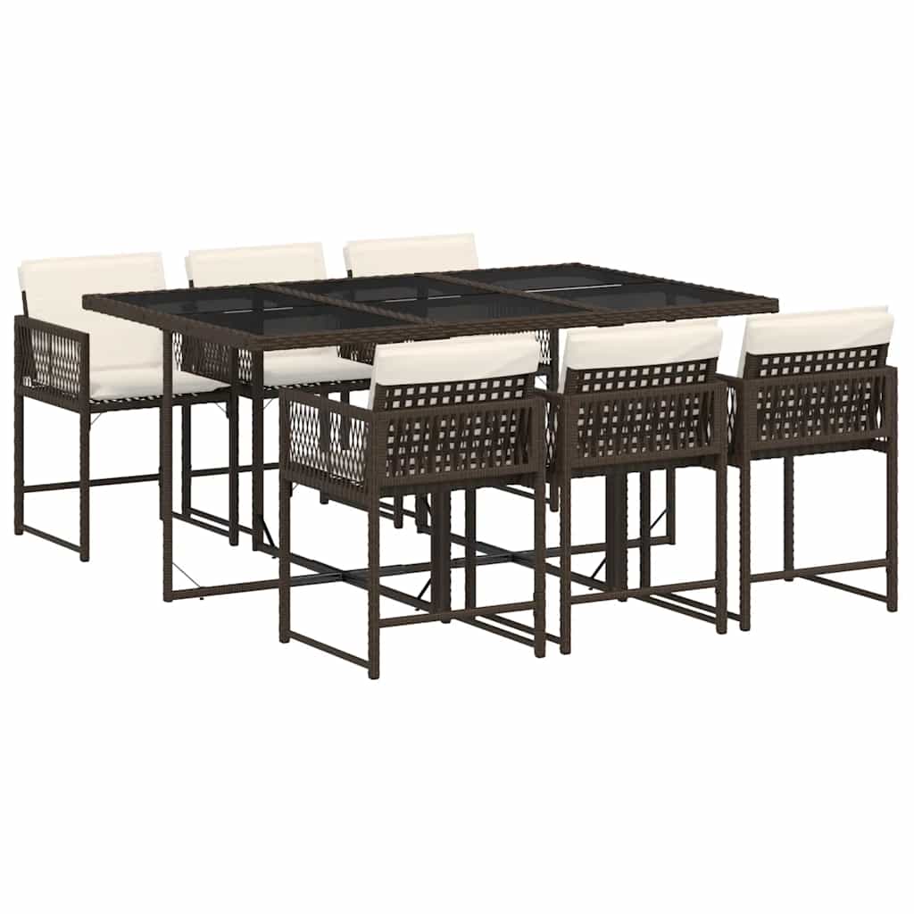 Vidaxl 7-Cz. Garden Furniture Set, With Cushions, Brown, PE Rattan