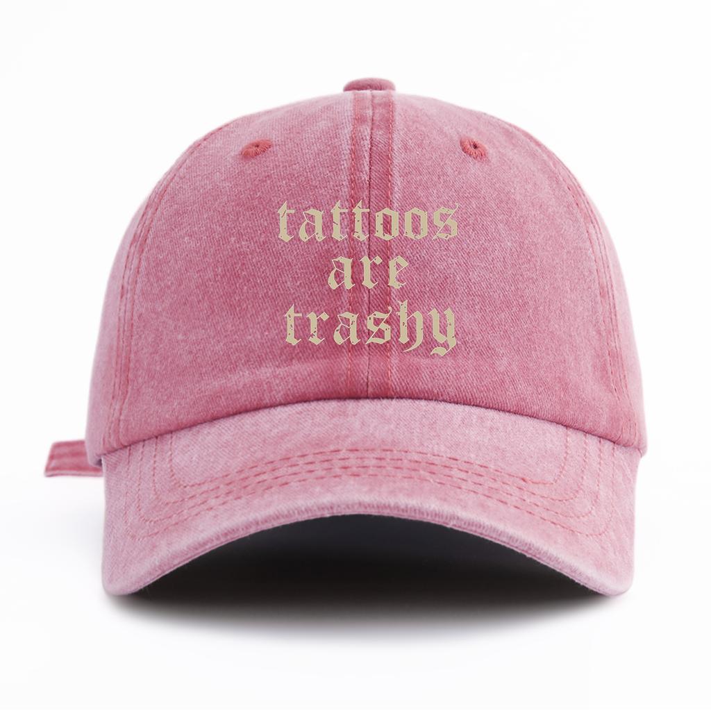 1pc Tattoos Print Washed Baseball Cap for Adults, Minimalist Retro Style Casual Soft Adjustable Dad Hat, Perfect As Gift