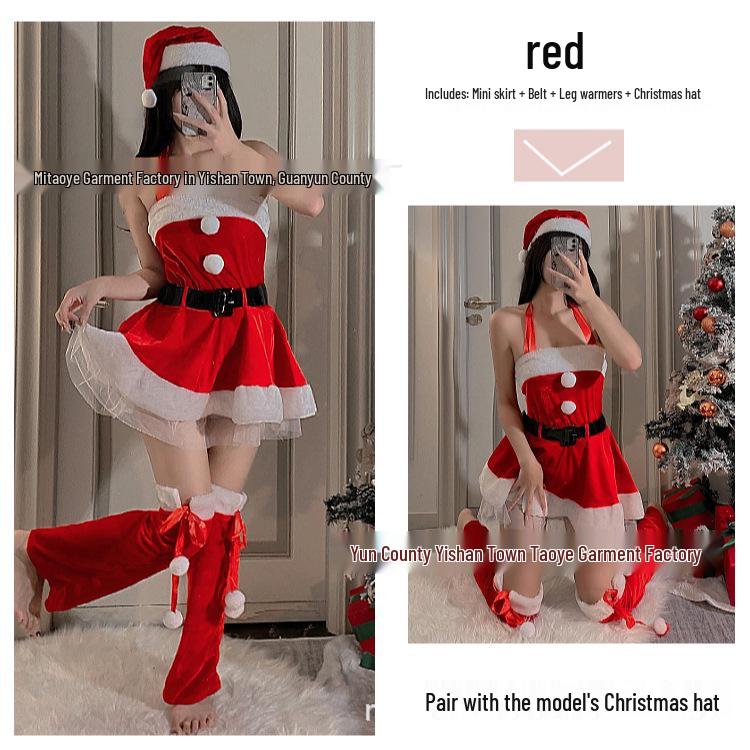 Sexy Red Santa Babydoll Dress for Stage Performance
