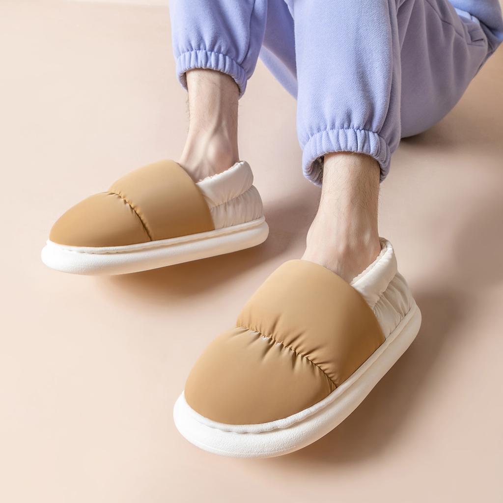 Winter Women Cotton Slippers Plush Warm Thick Bottom Slides Breathable Soft Non-slip Slippers Indoor Outdoor Men Cotton Slippers