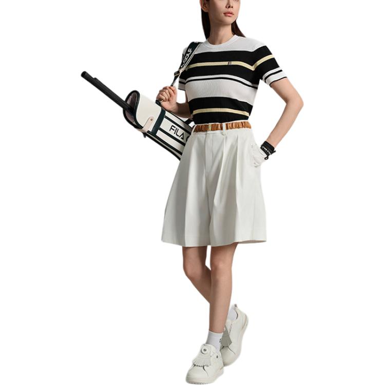 Fila Golf Series SS25 Comfortable Crew Neck Pullover Slim Fit Short Sleeve Knit Top Women Tops Jade-White A11W535407F-WT