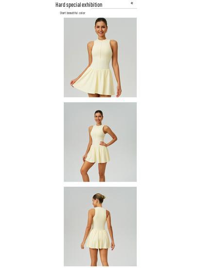 Cloud-feel Dual-Layer Anti-Exposure Tennis Dress with Stand-up Collar (9094)