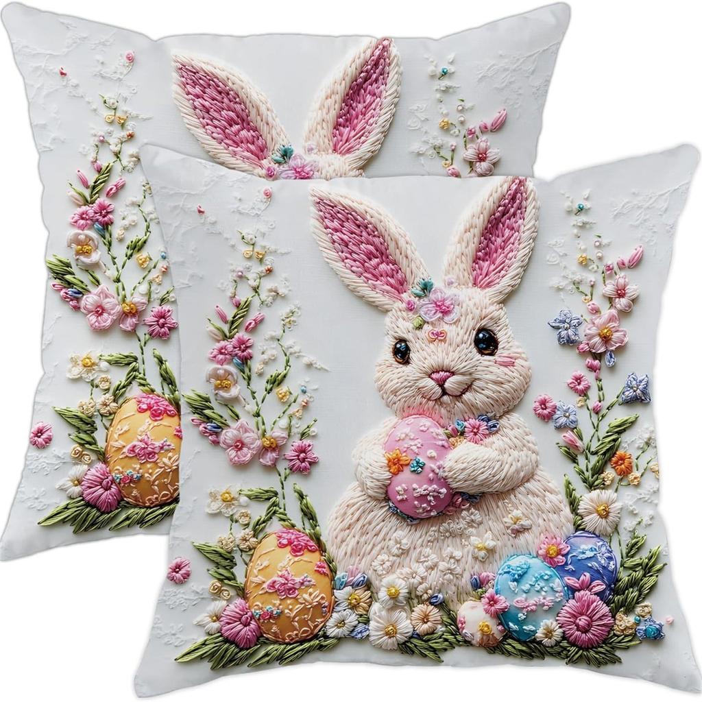Easter Bunny Pillowcase 18x18 Inches Winter Print Decorative Pillowcase Vintage Holiday Decorative Pillowcase Sofa Bed Decoration