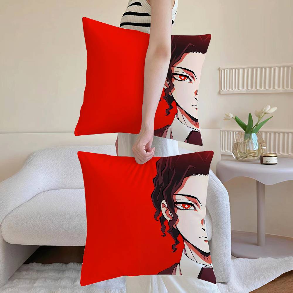 D-Demon Slayer Kimetsu No Y-Yaiba Pillow Case Anti-dustmite Pillowcase Invisible Zipper Silky Short Plush Sofa Cushion Cover