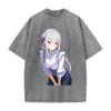 Emilia Re ZERO Starting Life In Another World Anime Clothing Men Women T-shirts Washed T Shirt Retro Cotton Tshirt Harajuku Tops
