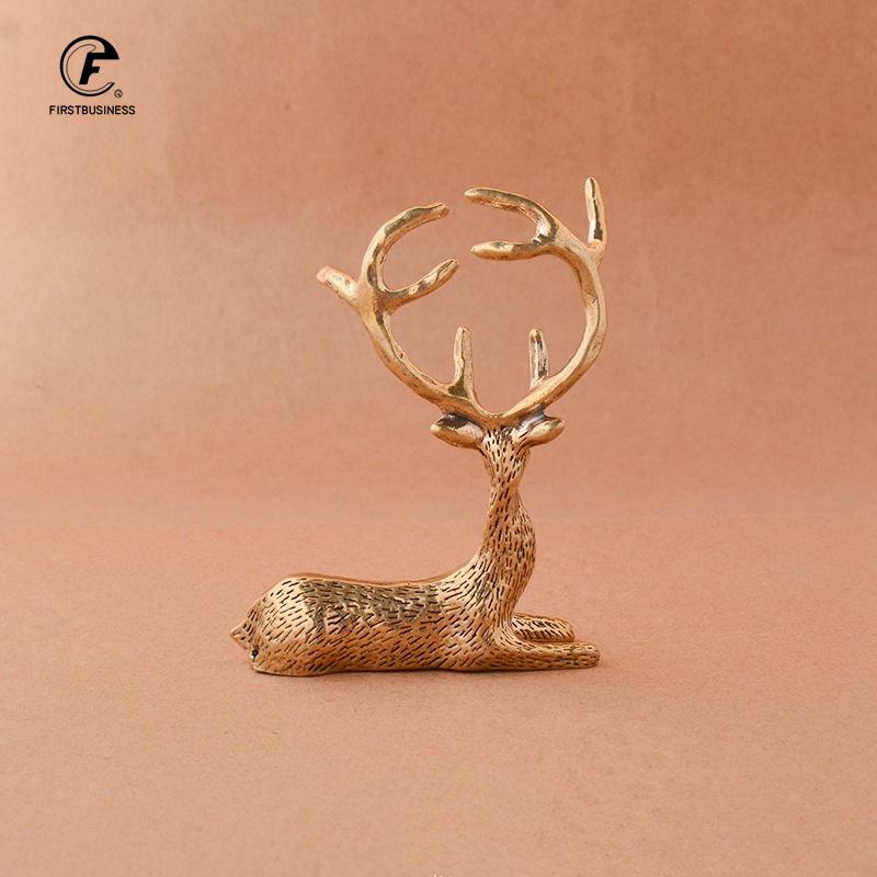 Kupfer Sika-Hirsch Elch Tischplatte Kleine Ornamente Vintage Messing Tierfiguren Schreibtischdekorationen Zubehör Heimdeko Handwerk