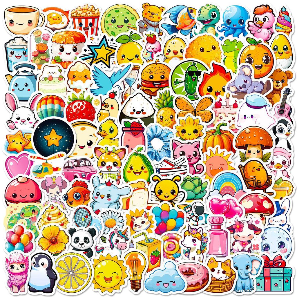 100 Small Size Cartoon Animal Food Stickers Ins Wind Handbook Stickers Luggage Decorative Stickers