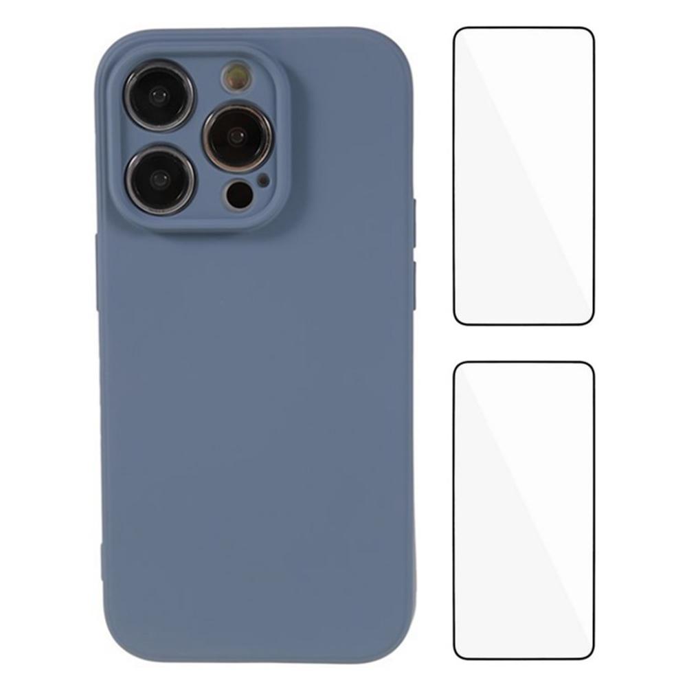 

WANLONFENG RB3 Series For iPhone 14 Pro Case with 2Pcs Screen Film,Precise Lens Hole Soft TPU Phone Back Cover Lavender Grey