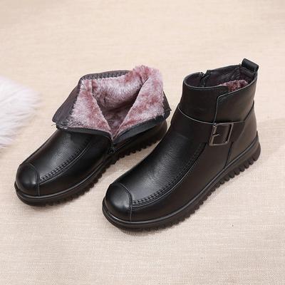 Winter Women Shoes Genuine Leather Waterproof Warm Plush Black Ladies Snow Boots Women's Ankle Flat Boots Mother Booties