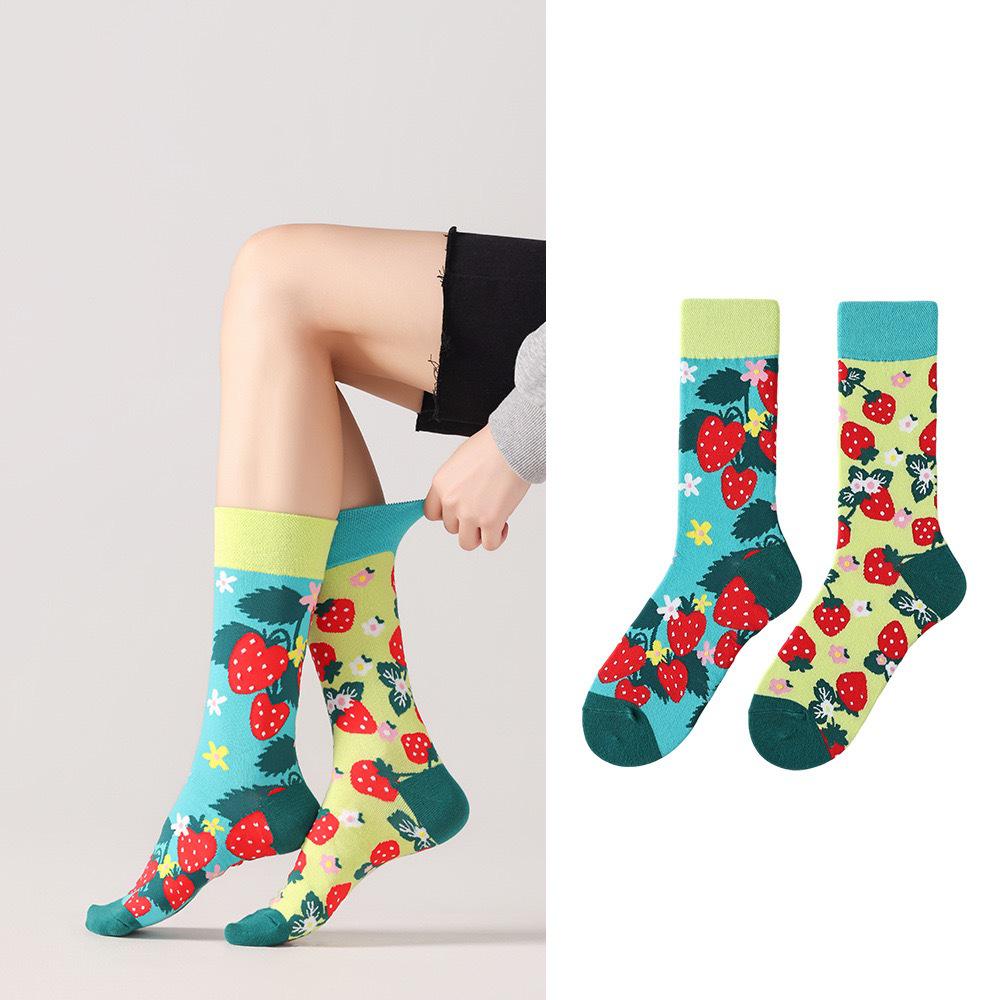 Original Asymmetrische Cartoon Hip Hop Baumwollsocken für Paare - Wadenhoch Mandarinenente Stil für Damen und Herren