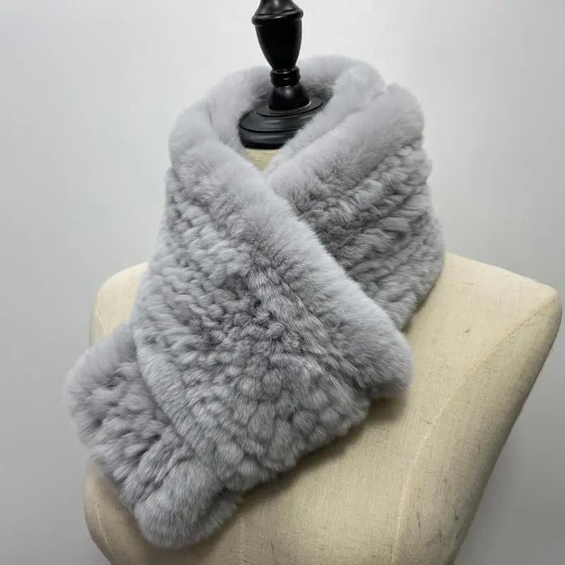 Women Long Ring Scarf Real Rex Rabbit Fur Knitted Neck Warmer Winter Stylish Warm Ring Scarves