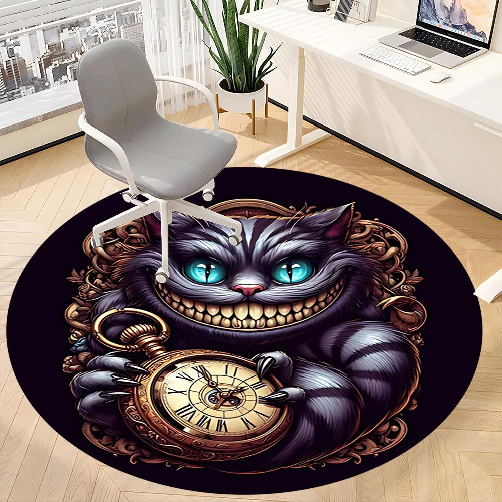 1pc Time Cat Office Round Area Rug, Indoor Mat Suitable For Office, Under Office Chairs Bedroom Living Room Home Decor, Room Deco