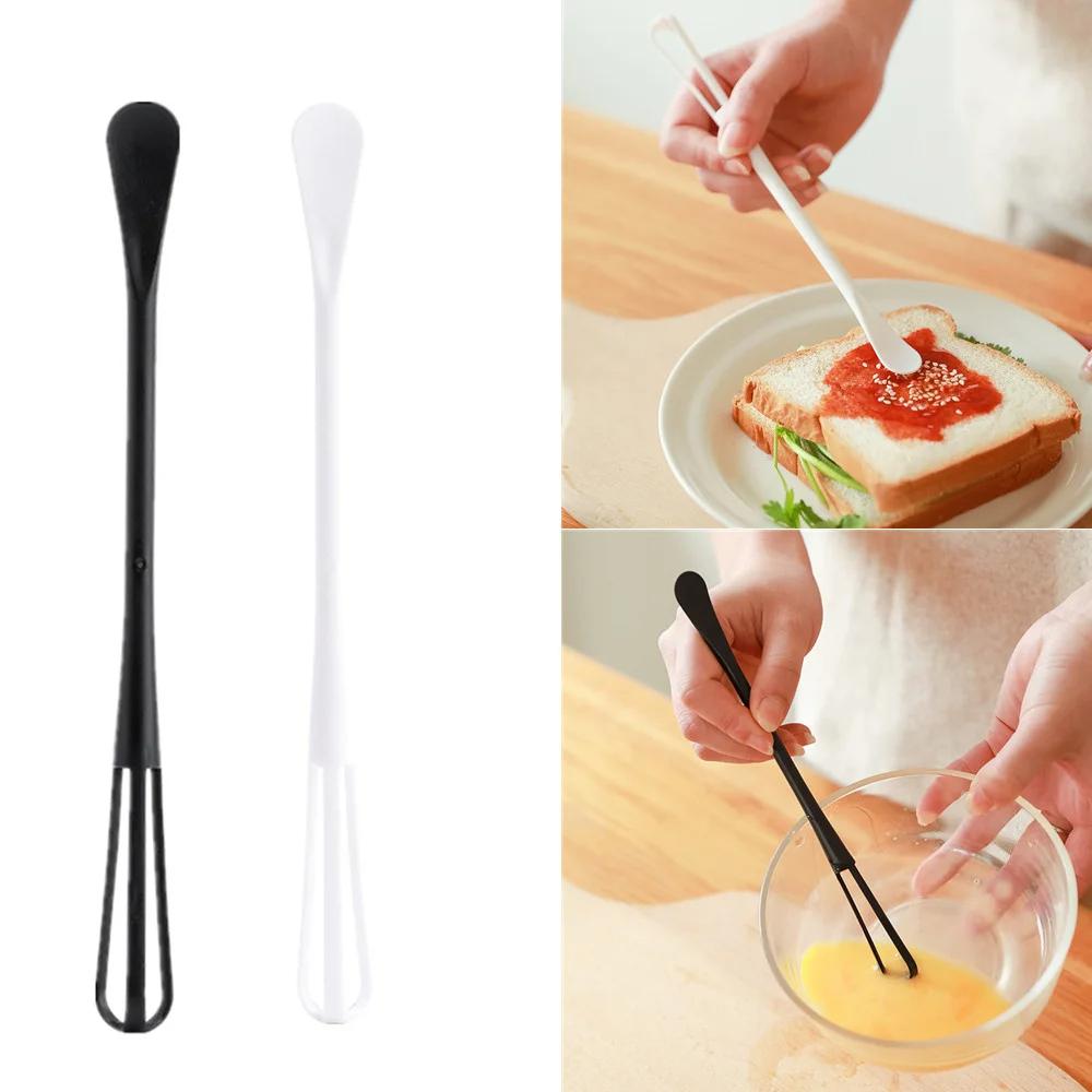 1/2PCS Small Mini Plastic Whisk Mixer Hand Egg Beater Stirrer Baking Blender Tool Double Head Whisk with Small Spoon Kitchen