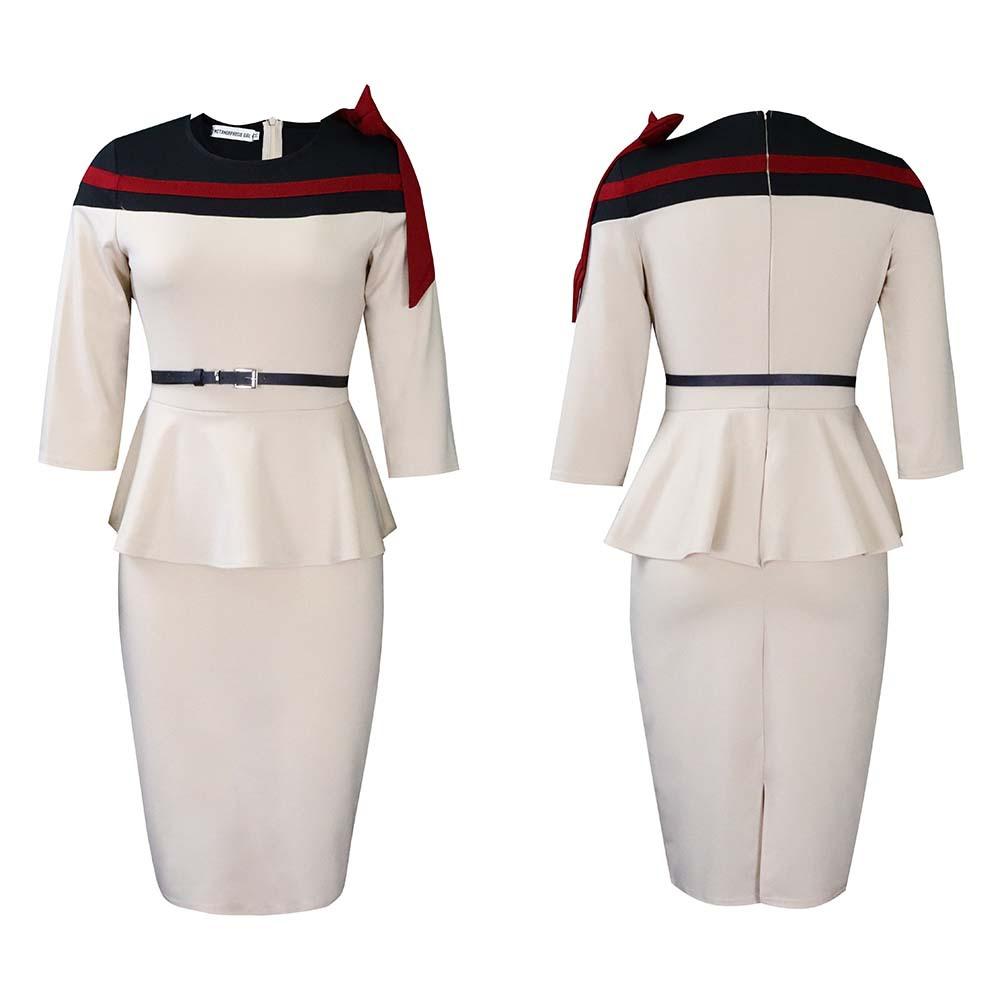 Large Size Women Summer Fashion Patchwork Mid Sleeves Dress Ladies One Piece Elegant Ruffled Business Dress