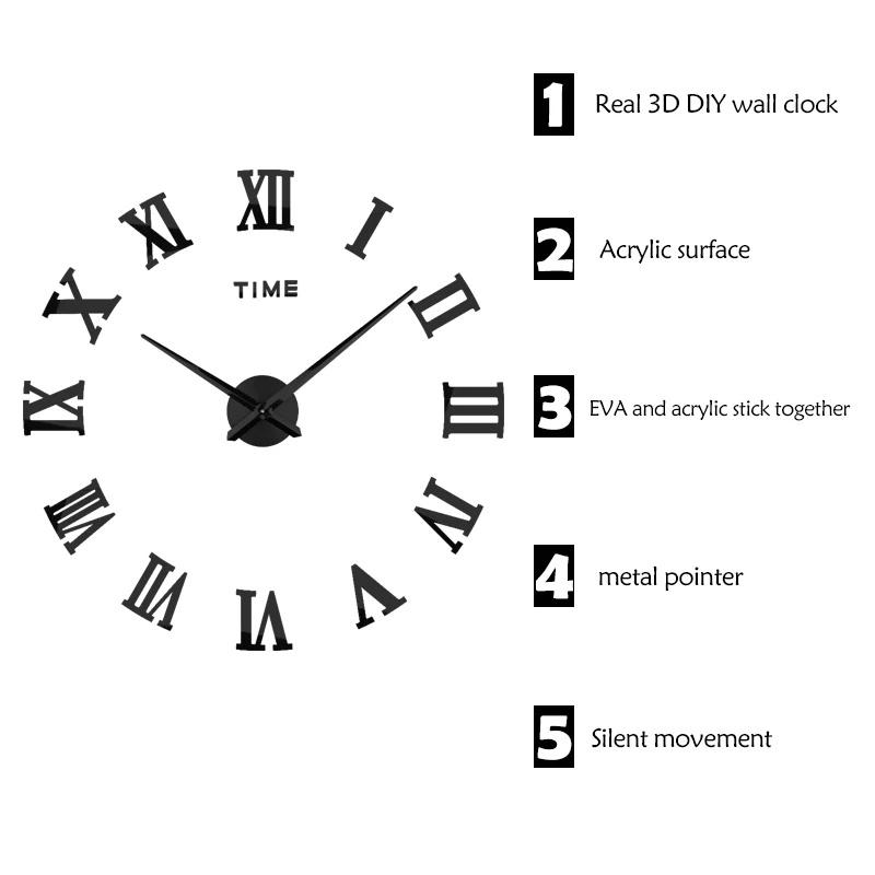 Large 3d Diy Wall Clock Accessories Punch-free Travel Time Accuracy Environmental Protection Material for Living Room Bedroom