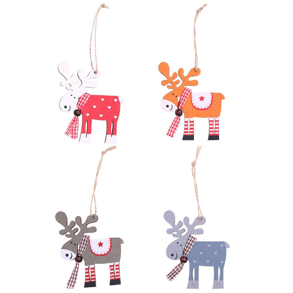 Wooden Joyful Christmas Reindeer Ornaments Playful Colorful Decorations For Celebrations Festive