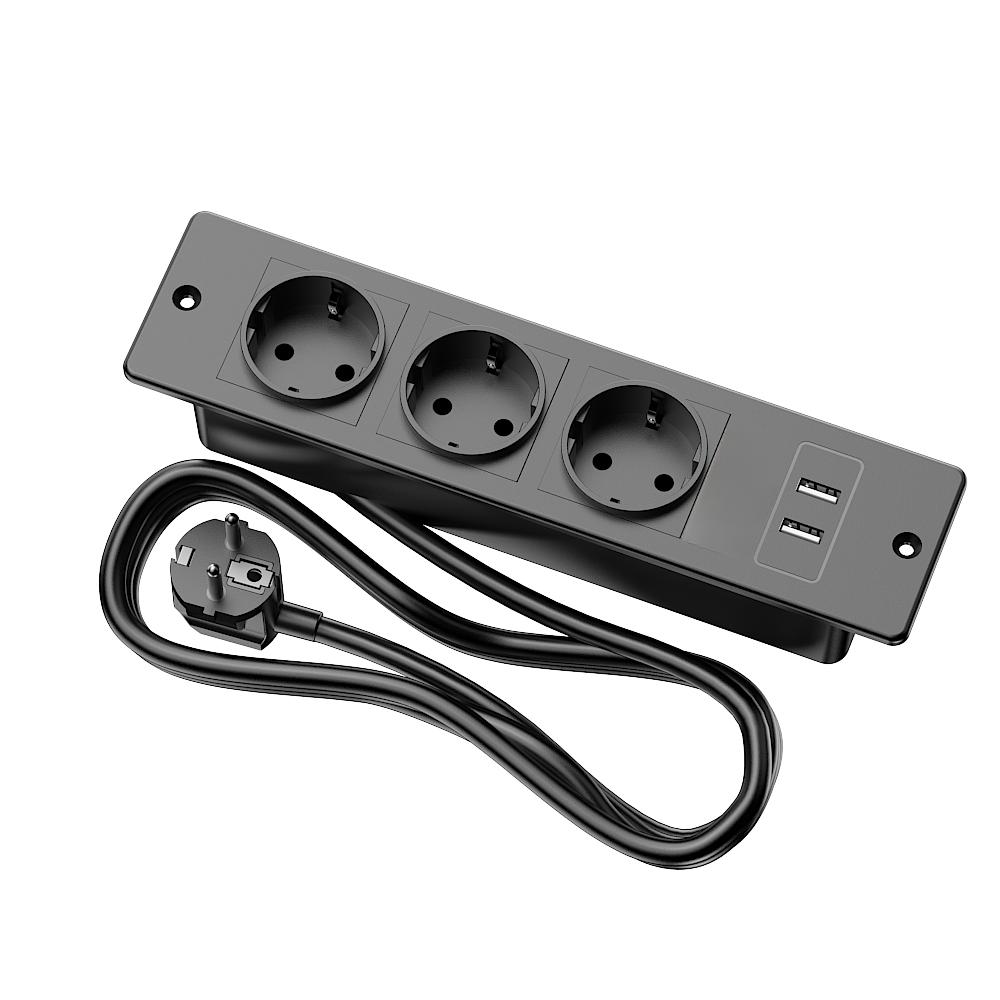 Recessed Power Strip with 2 Sockets USB A USB C Ports Embedded Furniture Charging Station for Desk Nightstand Cabinet