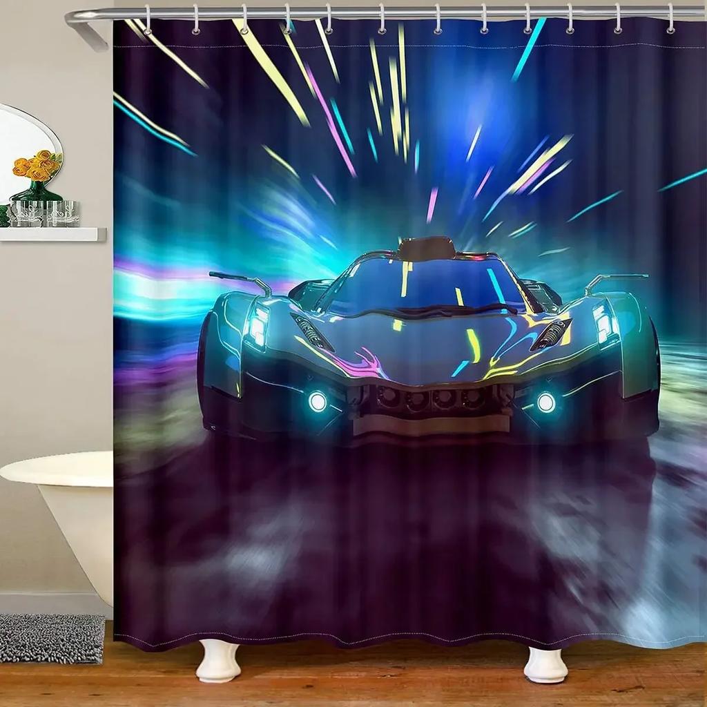 Kid Excavator Shower Curtain Tractor Mechanic Truck Construction Vehicle Boys' Bulldozer Crane Hanging Curtains Bathroom Decor