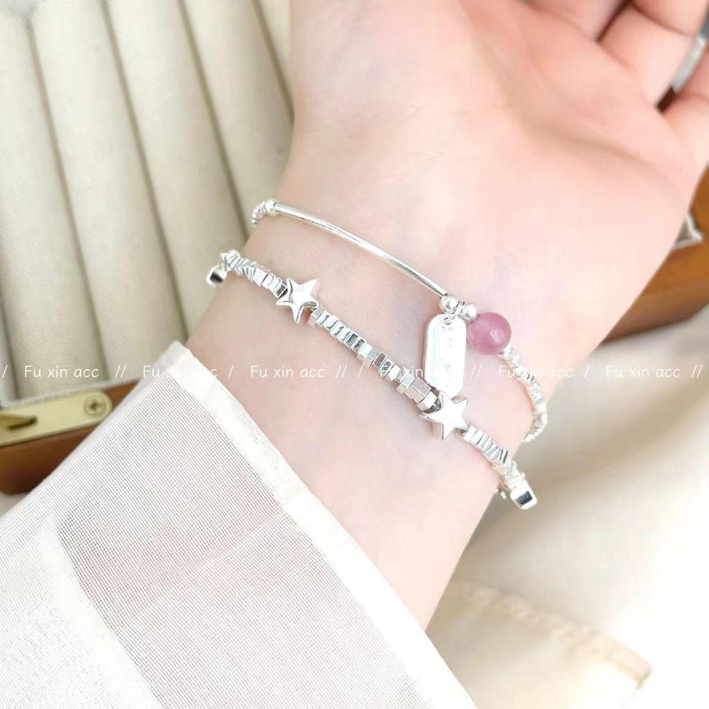 Exquisite Silver Star Bracelet for Women: Light Luxury, Niche Pearl Beads & Square Design