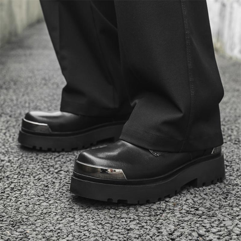 

Niche iron head advanced sense круглая толстая подошва увеличивающая большую головку повседневная пара универсальные туфли дерби для поездок на работу 59013-A 36 чёрный