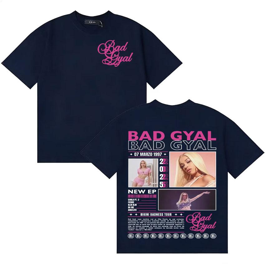 Rapper Bad Gyal Trendy Album 2025 Graphic TShirt Unisex Women Vintage High Quality Short Sleeve Tee Shirt Hip Hop Cotton Tshirts