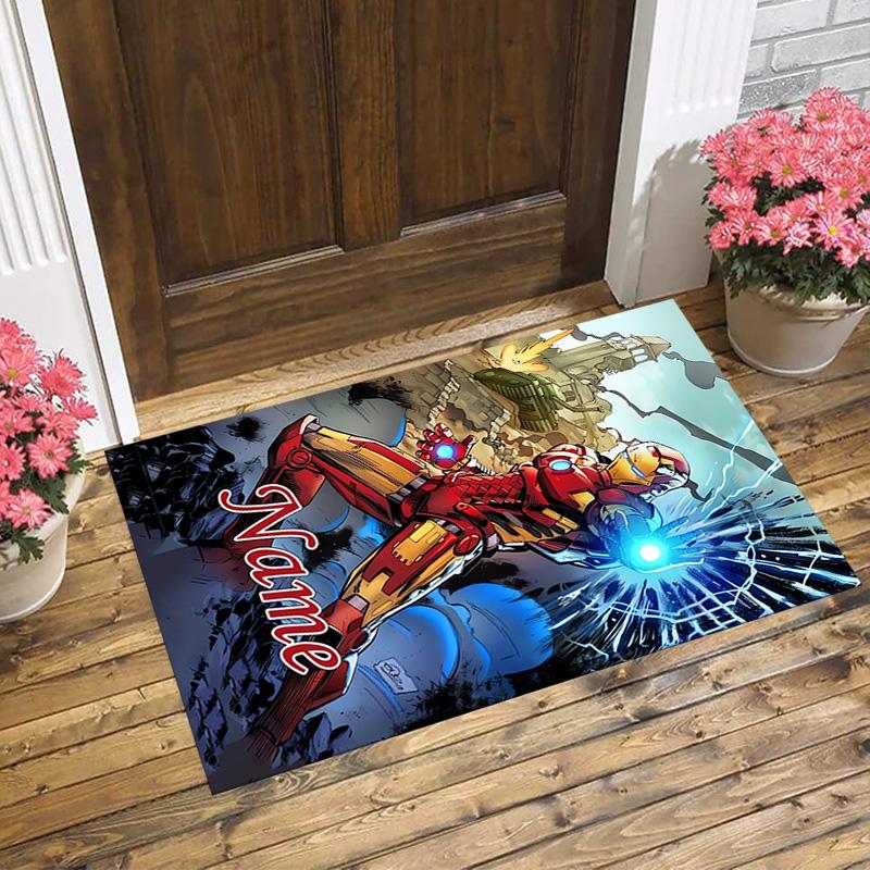 Personalized Name Iron Man Flight Living Room Non-Slip Area Rug Soft Carpet for Bedroom Kids Playroom Sofa Office Home Decor Doormat