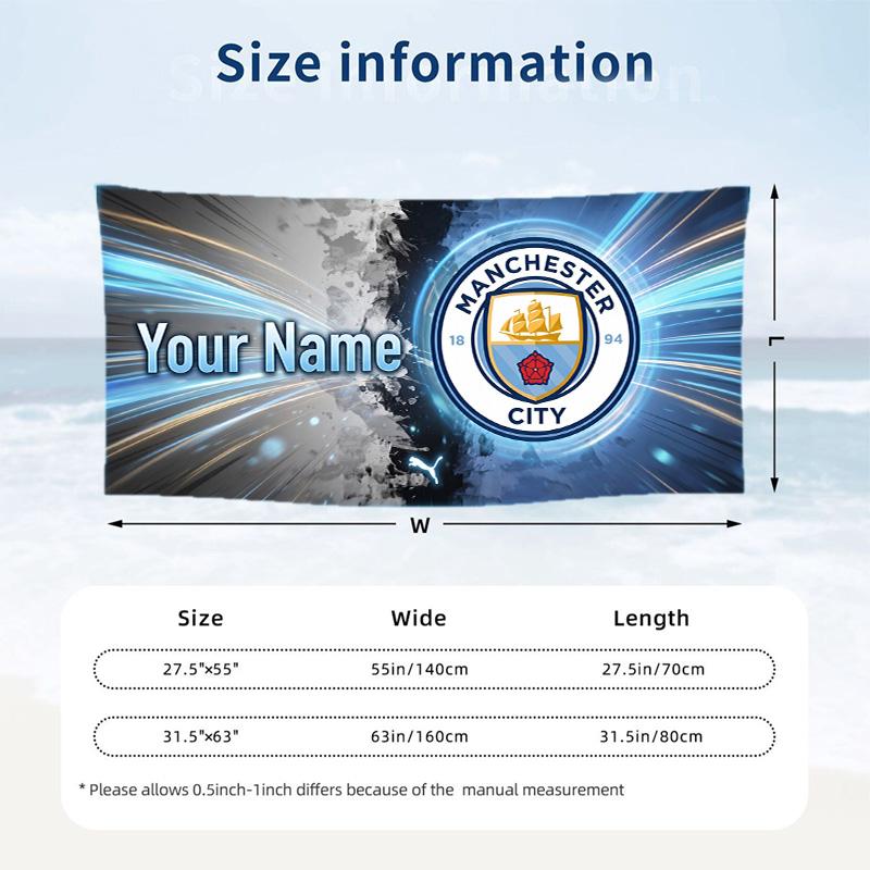 Custom Text Beach Towel, Soft Absorbent Swimming Multi-use TowelManchester City