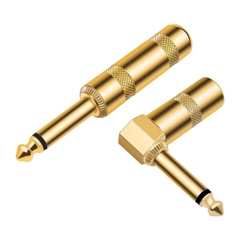 2pcs 6.35mm Plugs Solder Connectors DIY Straight Head/Elbow Solder Type Plugs for Instrument Sound Cable Termination