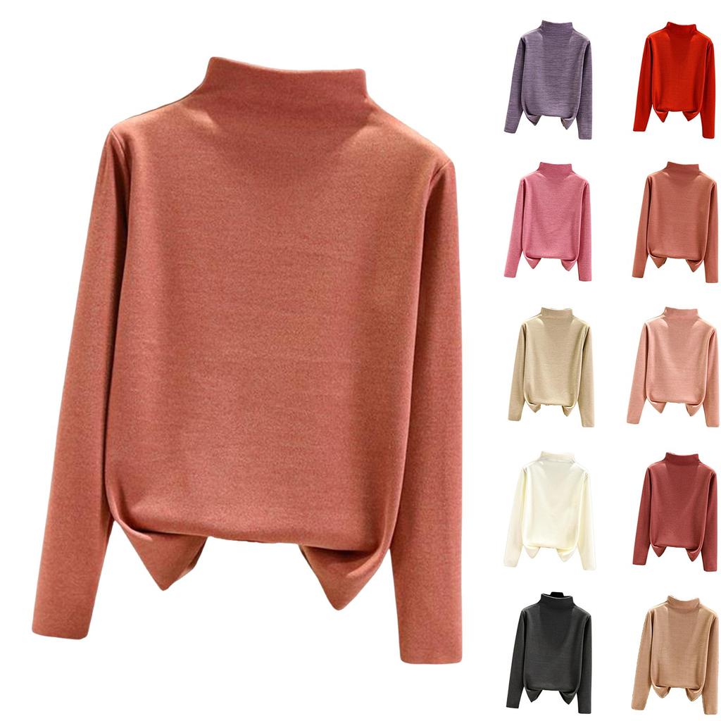 Ladies' Loose Comfortable Casual Fashionable And Warm Underwear With Seamless Half High Collar And Thick Velvet Top