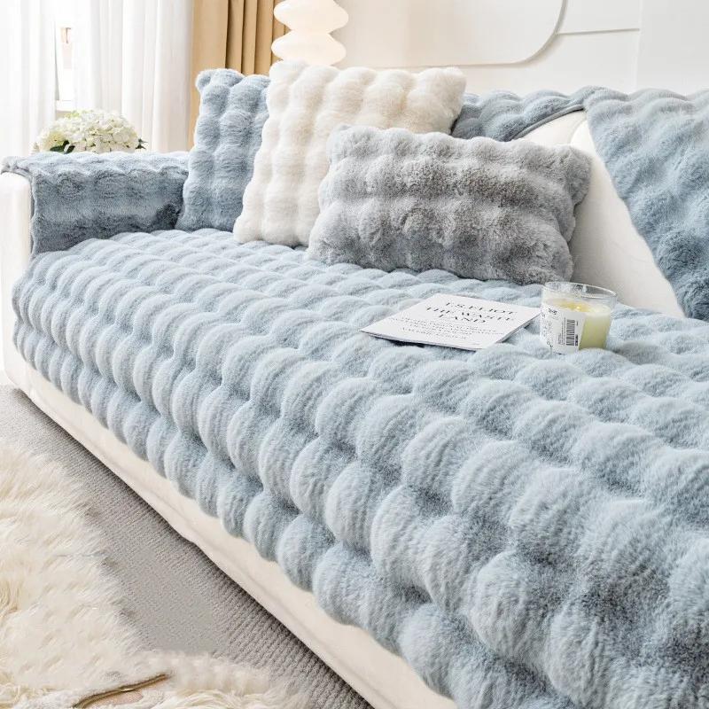 Winter Couch Seat Covers for Sofas Funda Sofa  Lugares Fundas Sofas Plazas Plush L Shape Sofa Cover Home Chair Mat Blue Towel