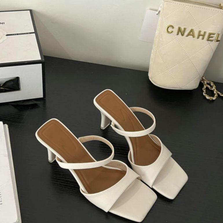 One-word Square Head Open-toed High-heeled Sandals Women's Shoes 2025 New Fashion Versatile Skirt Summer New Thick Heel Sandals